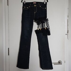 Rare Ma*rs Gyaru Lace Garter Denim Jeans With Sparkly Denim